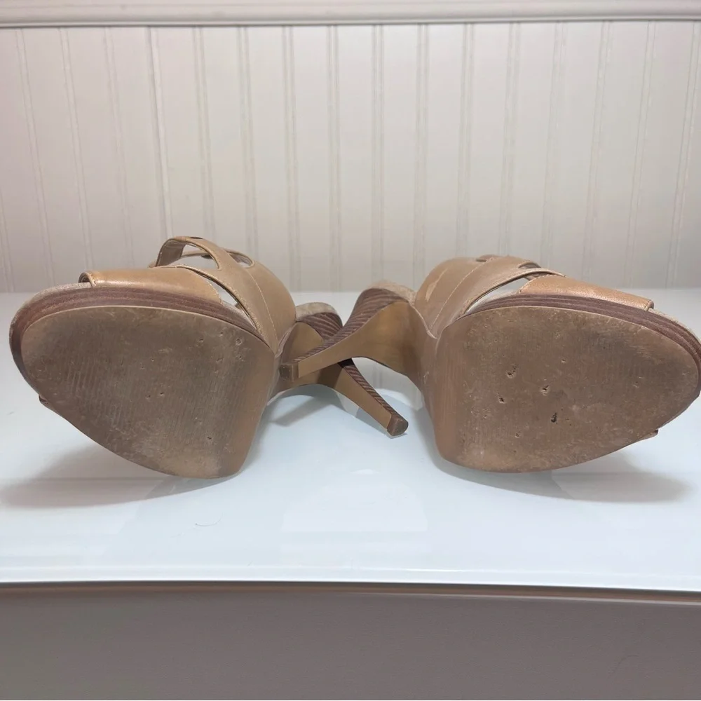 Nine West Marcalie Tan Leather Platform Sandals Strappy Peep Toe Block Heel sz 9